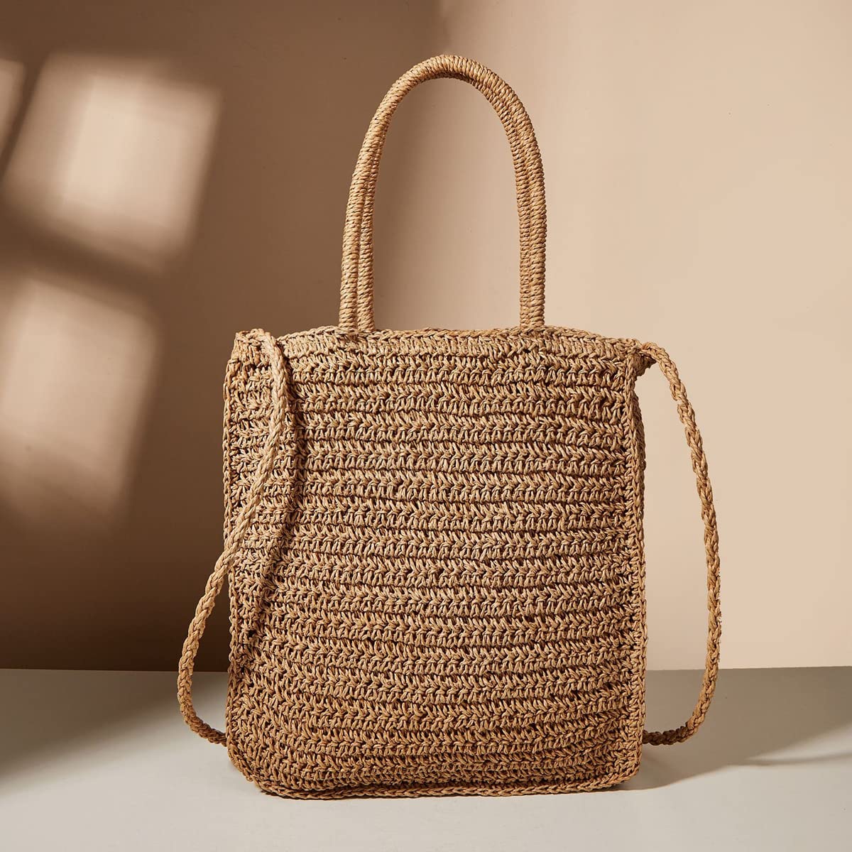 Straw Bag for Women - Hand-Woven Rattan Shoulder Bag & Crossbody Purse - Jiugongge Floral Retro Beach Bag (Khaki) | Perfect for Summer Vacations, Beach Trips & Boho Fashion