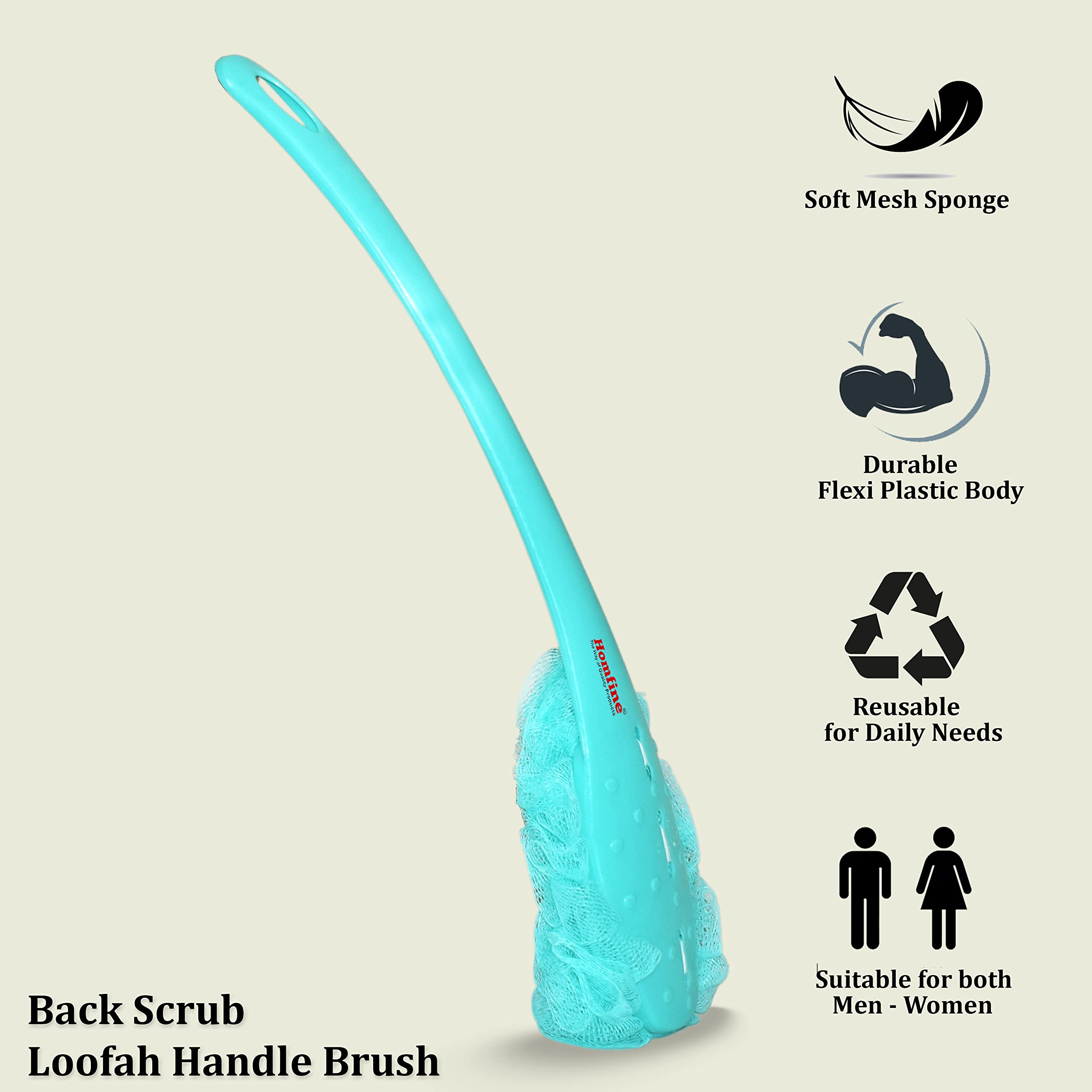 Homfine Long Handle Bath Loofah Sponge Brush - Exfoliating Back Scrubber for Shower, Massage & Deep Cleaning (Aqua Green) - Perfect for Hard-to-Reach Areas & Relaxing Spa Experience