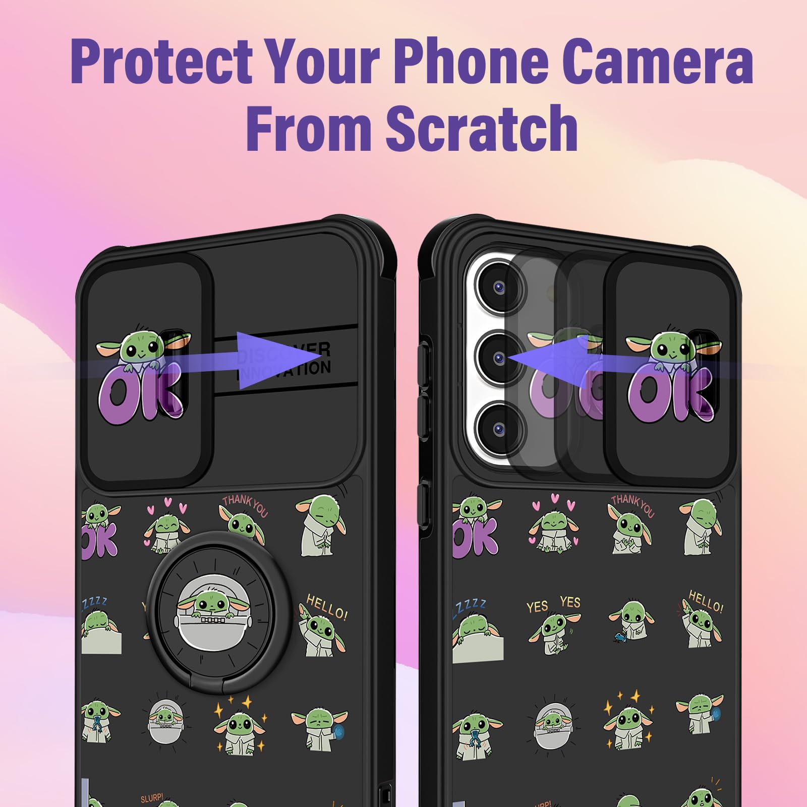 Qerrassa Samsung Galaxy S23 Case - Cute Cartoon Protective Phone Cover for Women with Camera Cover & Ring Stand | Shockproof & Durable Design | Perfect for Daily Use, Travel & Work