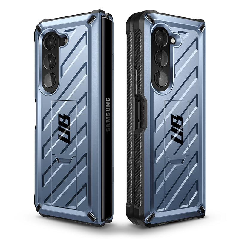 Samsung Galaxy Z Fold5 Case with Kickstand & Screen Protector - Unicorn Beetle Series, Metallic Blue | Perfect for Work, Travel & Daily Protection