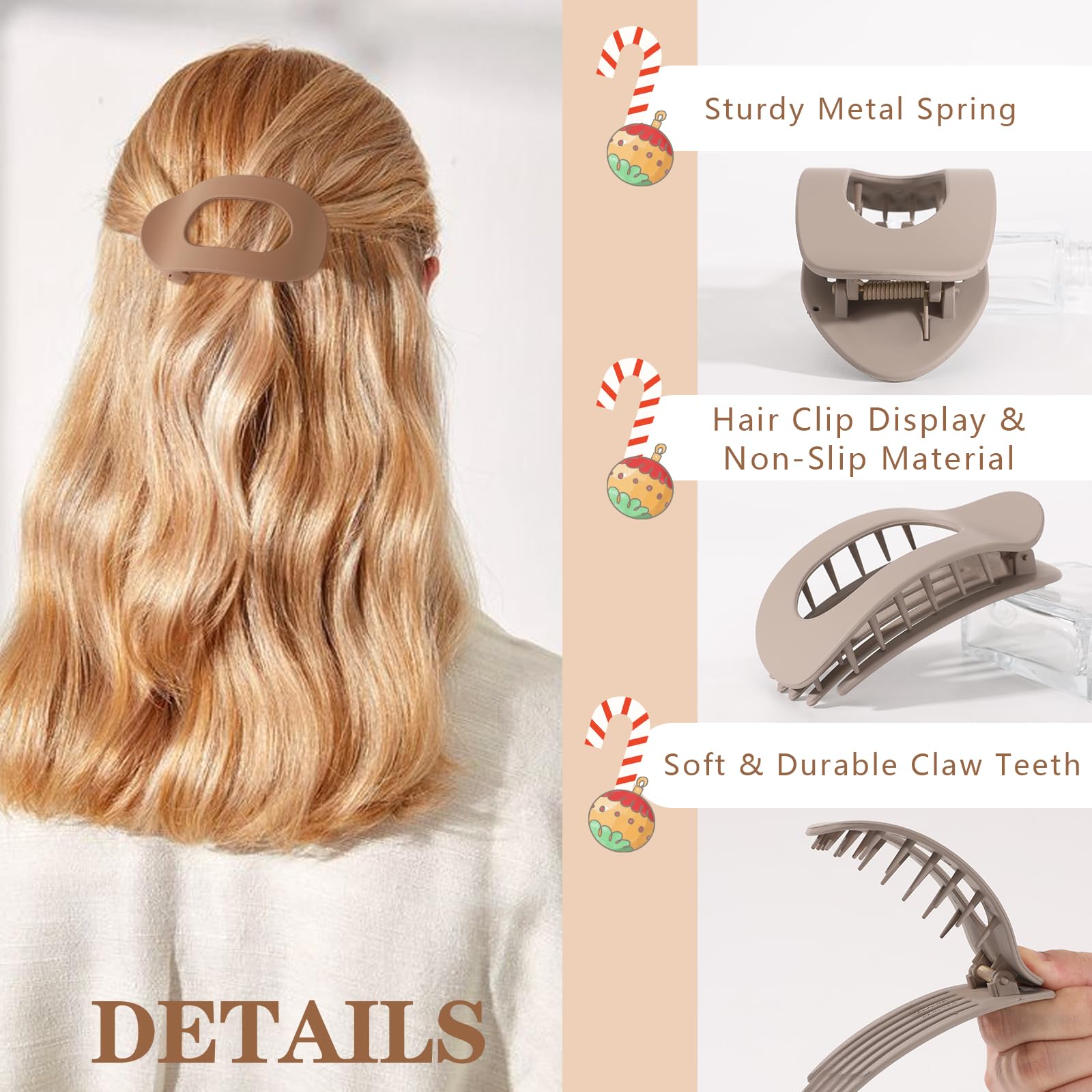 Auseibeely 6 PCS Matte French Flat Hair Clips for Women & Girls - Strong Hold Lay Flat Claw Clips for Thick & Thin Hair - Brown Duck Billed Barrettes - Perfect for Valentine's Day Gifts, Everyday Styling & Travel Accessories