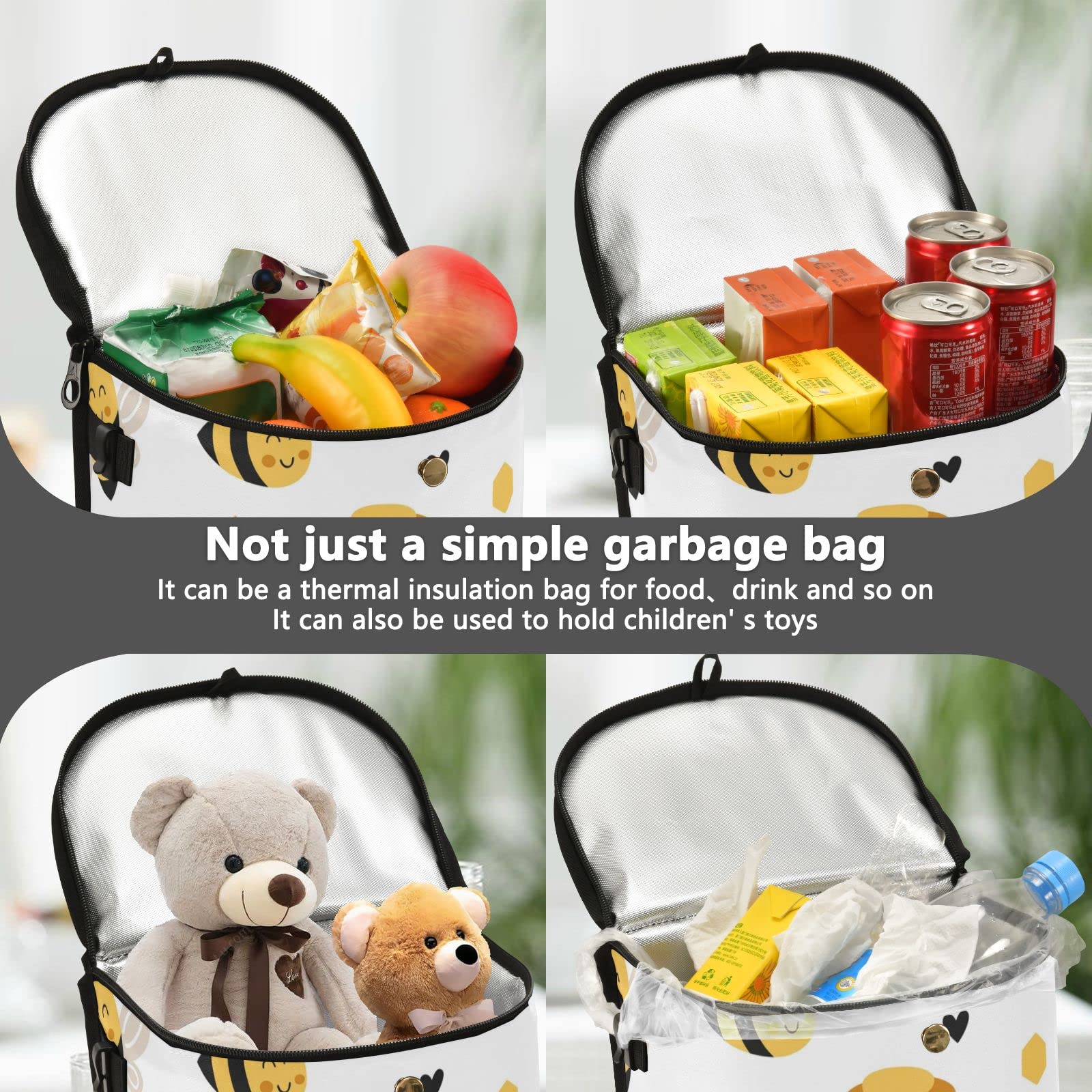 ASLSIY Cute Little Bee Car Trash Can with Lid - Waterproof Auto Garbage Bin, Hanging Leak-Proof Organizer, Collapsible Portable Car Trash Bag for Sedan, SUV, Truck | Perfect for Road Trips, Commuting & Keeping Your Vehicle Clean
