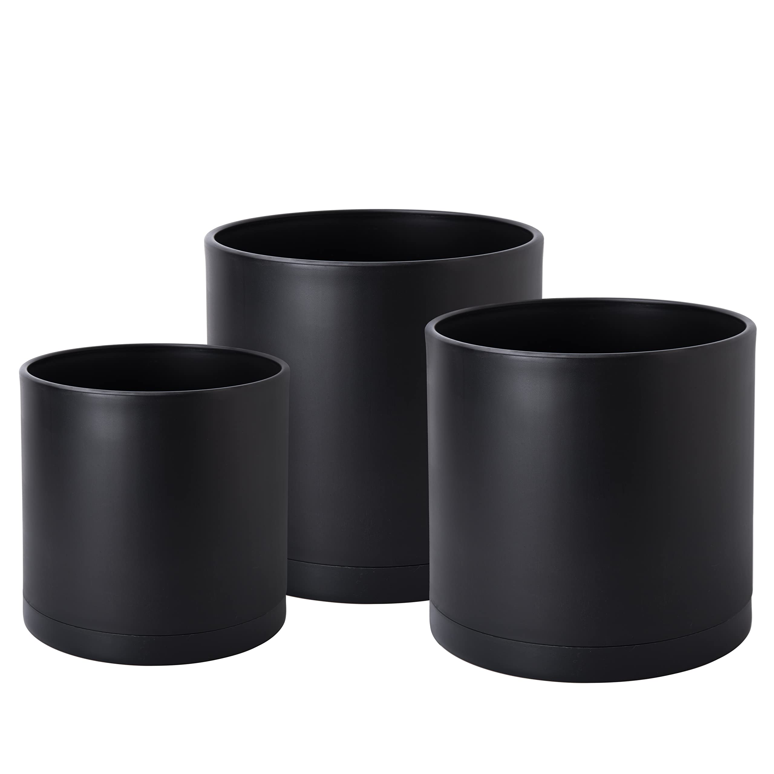 D'vine Dev 10/12/14 Inch Plastic Plant Pots Set of 3 with Drainage Holes & Saucers - Black XX-Large Indoor/Outdoor Flower Planters for Home Garden Decor (74-V-B-6)