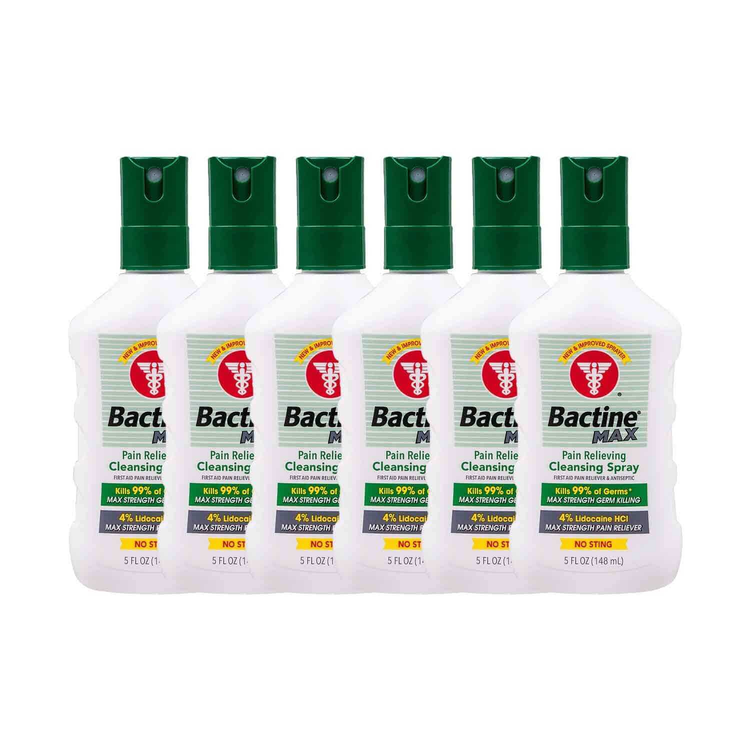 Bactine MAX First Aid Antiseptic & Pain Relief Spray, 5 fl oz (6-Pack) – Fast Wound Cleansing for Cuts, Scrapes & Burns – Ideal for Home, Travel & Outdoor First Aid Kits