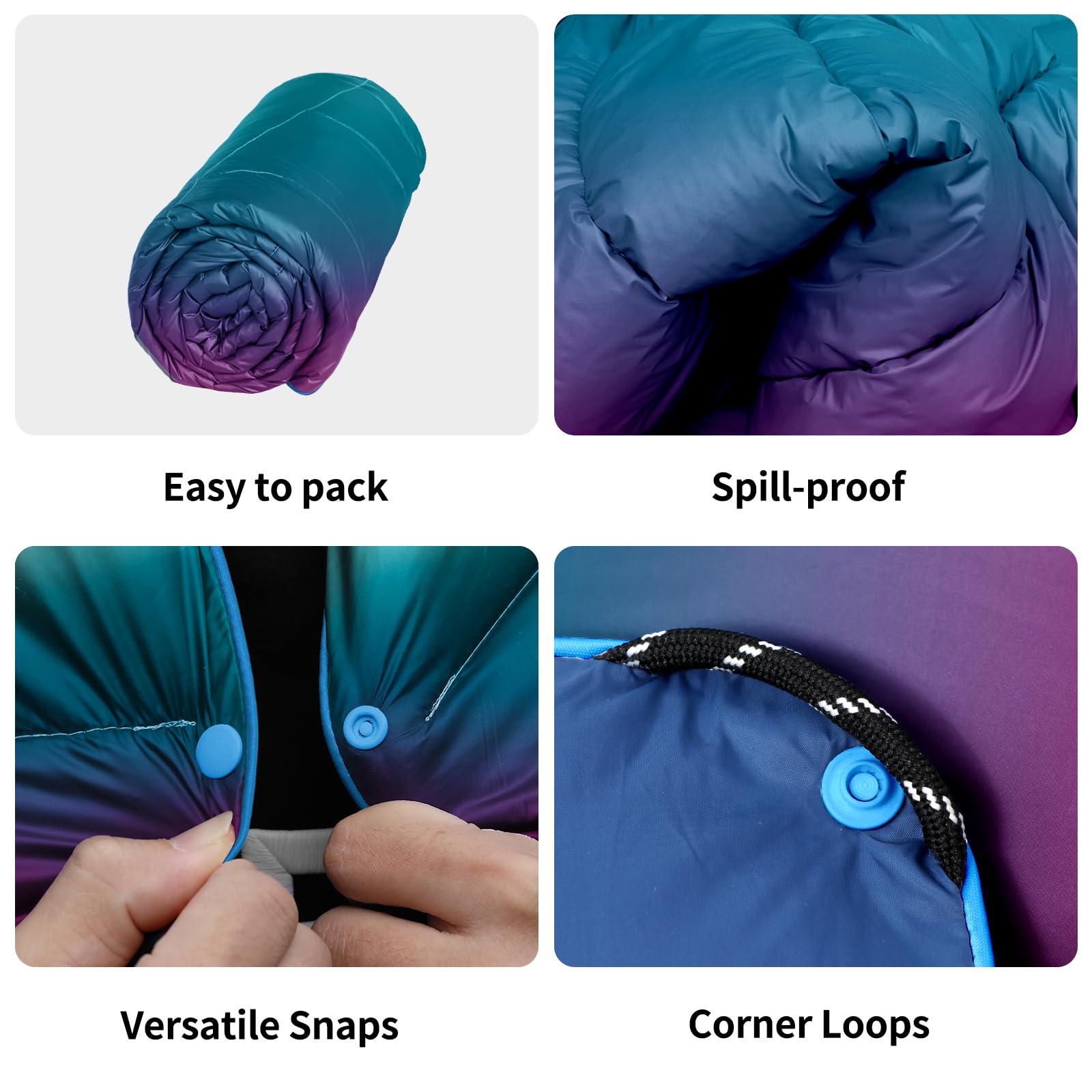 Packable Puffy Down Alternative Camping Blanket - Lightweight, Windproof Outdoor Blanket for Hiking, Backpacking, Beach, Picnic & Stadium (52x75 inches) - Perfect for Camping Trips, Outdoor Adventures & Sporting Events