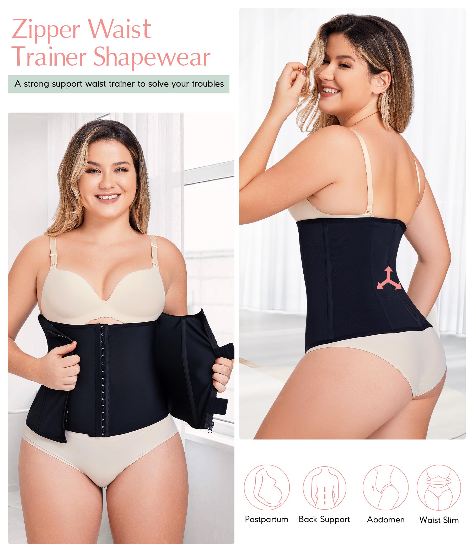 MERYOSZ Women's Waist Trainer Corset - Tummy Control Shapewear with Zipper & Breathable Design for Body Shaping, Posture Support & Workouts | Perfect for Gym, Daily Wear & Special Occasions