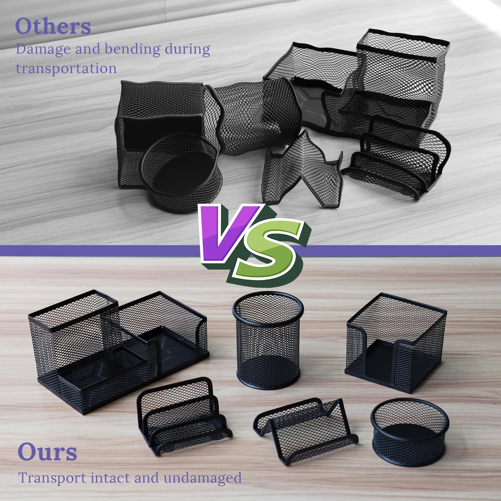 EXOFC Mesh Desk Organizer Set - Black Office Desk Accessories with Pen Holder & Paper Clip Holder, School & Home Office Supplies Caddy | Perfect for Workspace Organization, Study Desk & Remote Work Setup