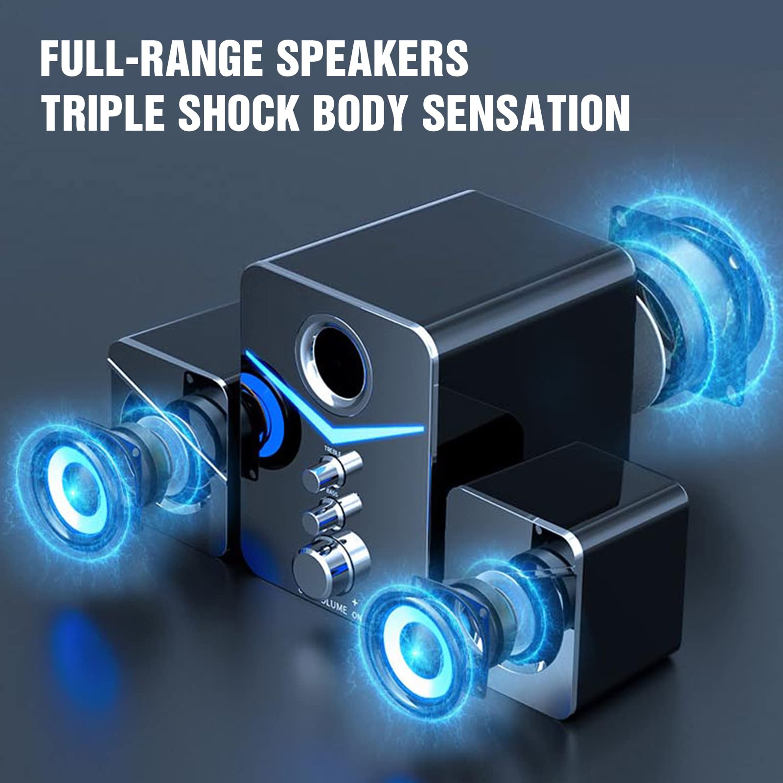 HEANTTV 2.1 Computer Speakers with Subwoofer, USB Powered & 3.5mm Aux Connection, LED Lights for Desktop, Laptop, Tablet - Perfect for Gaming, Music, and Home Office