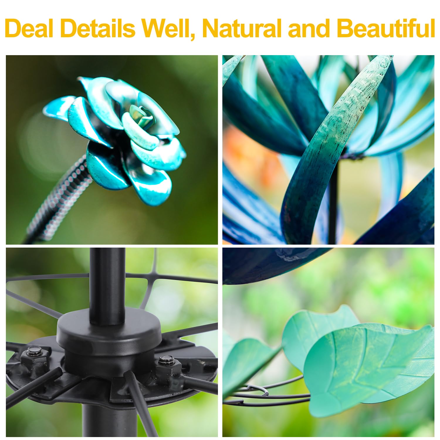 LimeHill Large Metal Wind Spinner for Yard & Garden Decor - 24x84 Inch Blue Lotus Wind Spinner Outdoor Decorations | Perfect for Patio, Lawn, Backyard & Garden Decoration