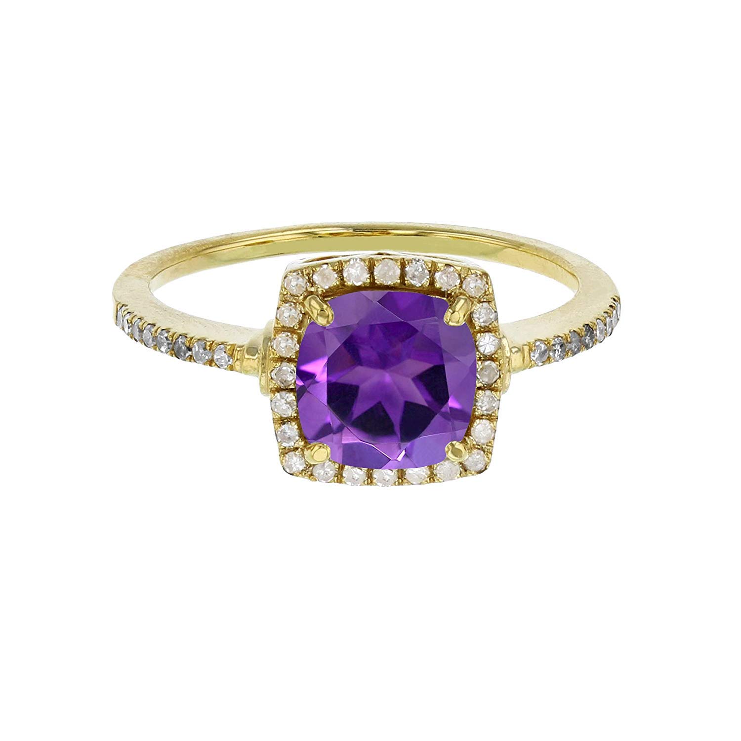 Sterling Silver 7mm Cushion Cut Amethyst & White Sapphire Halo Ring for Women - Elegant Wedding, Engagement, Anniversary Jewelry Gift