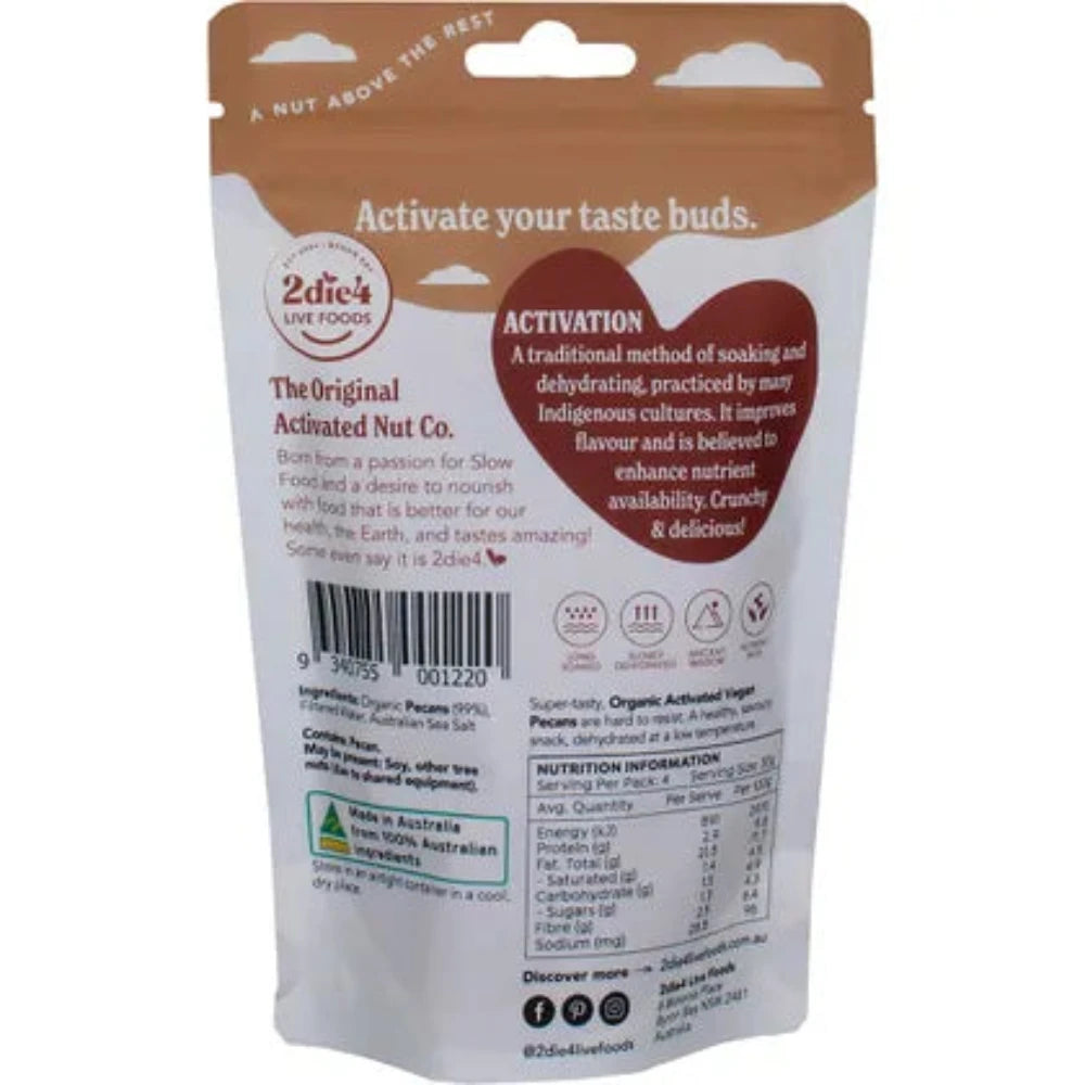 Organic Activated Pecans by 2DIE4 LIVE FOODS - Vegan, Raw, Keto-Friendly (120g) - Perfect for Snacking, Baking & Healthy Recipes