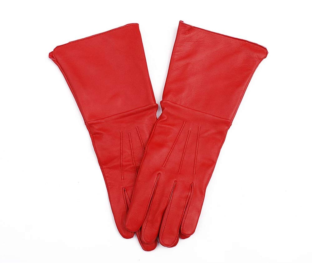 Medieval Gauntlet Leather Gloves for Cosplay & LARP - Long Arm Cuff - X-Large Size - Red Color - Perfect for Renaissance Fairs, Costume Parties & Historical Reenactments
