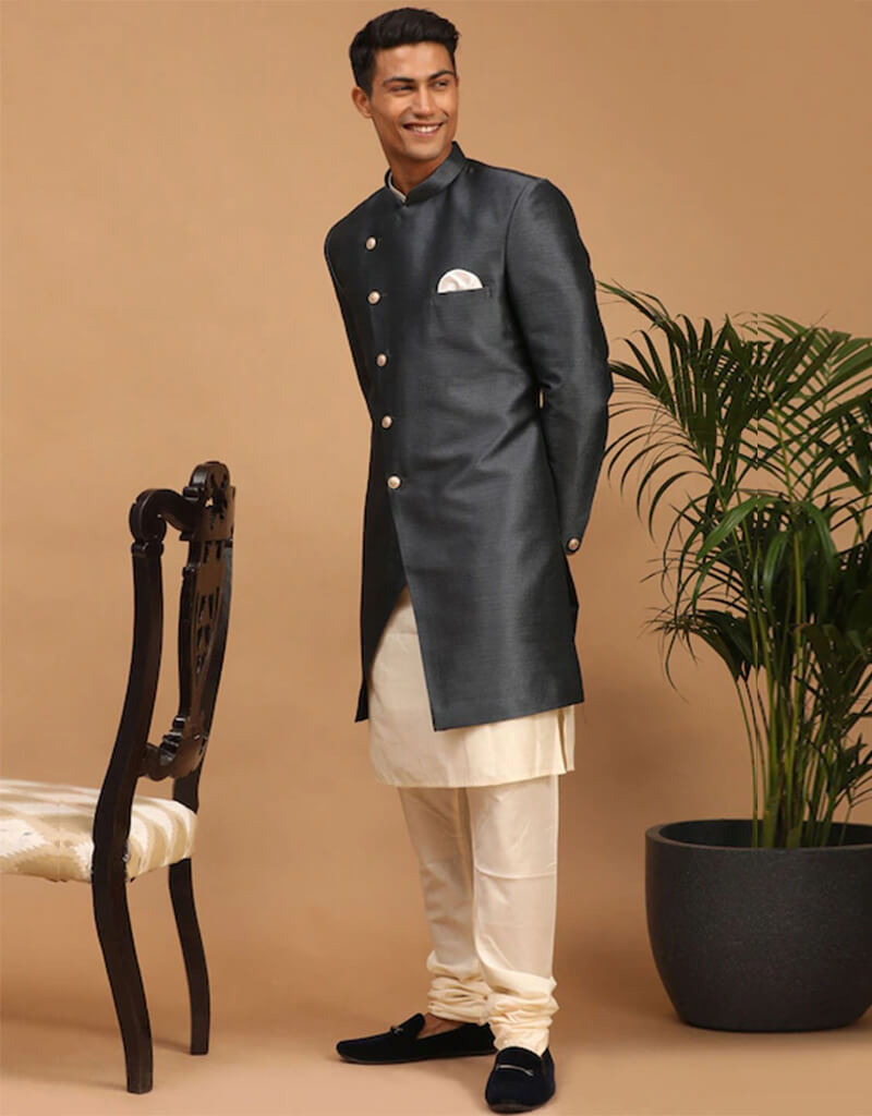 Elegant Cream Kurta with Dhupion Silk Churidar - Perfect for Indian Weddings, Festivals & Special Occasions