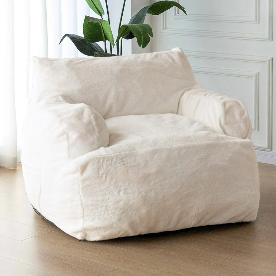 MAXYOYO Giant Bean Bag Chair - Super Soft Faux Fur Oversized Bean Bag Couch with Armrests for Adults, Living Room Furniture, Beige - Perfect for Lounging, Gaming & Movie Nights
