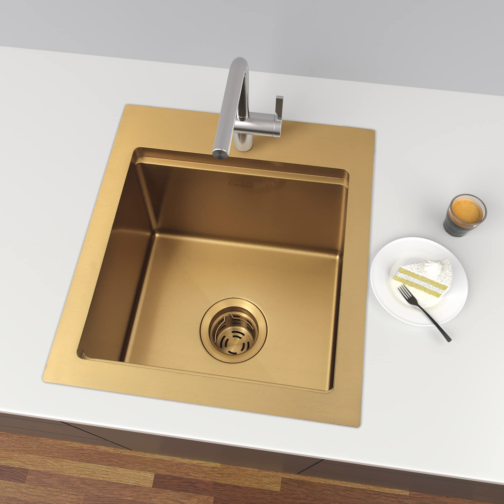 **LQS Extended Sink Flange with Deep Basket Strainer - 3-1/2 Inch Standard Sink Drain Hole Fit - Golden Deep Garbage Disposal Sink Flange for Kitchen Sink - Perfect for Clog Prevention & Easy Cleaning**