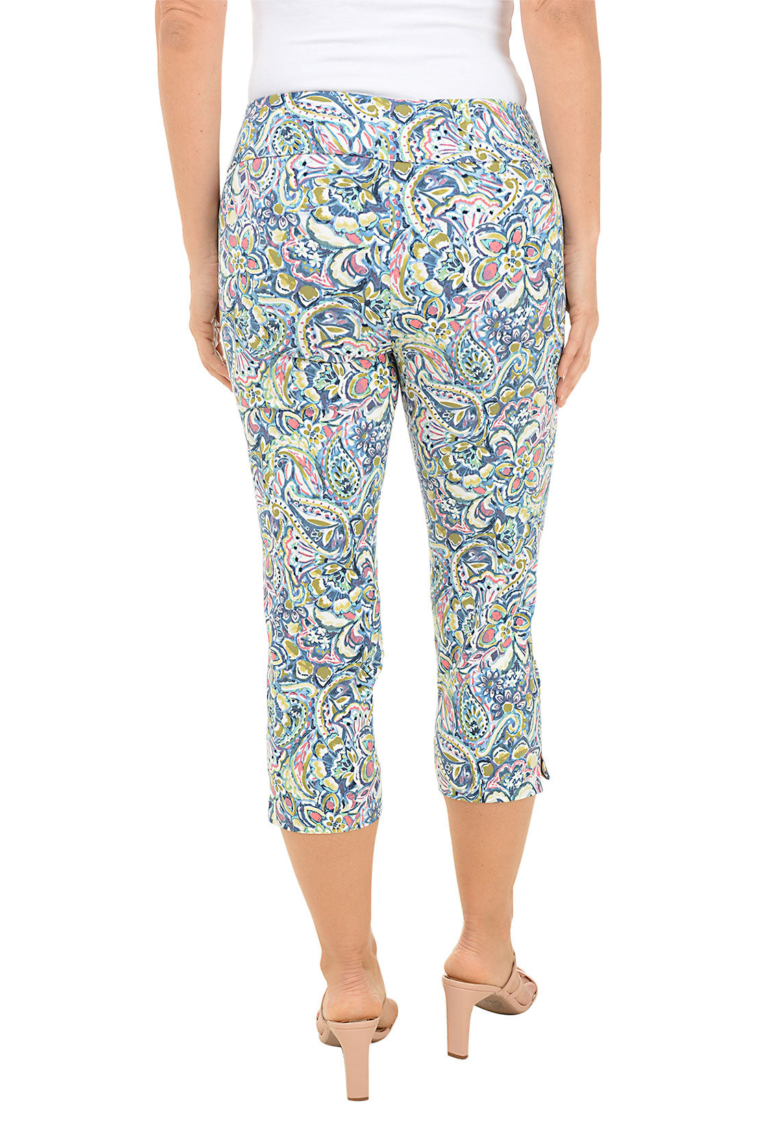 Stylish Petite Coral Paisley Pull-On Crop Pants - Comfortable High Waist Stretchy Ankle Pants for Women - Perfect for Casual Wear, Office, and Summer Outfits