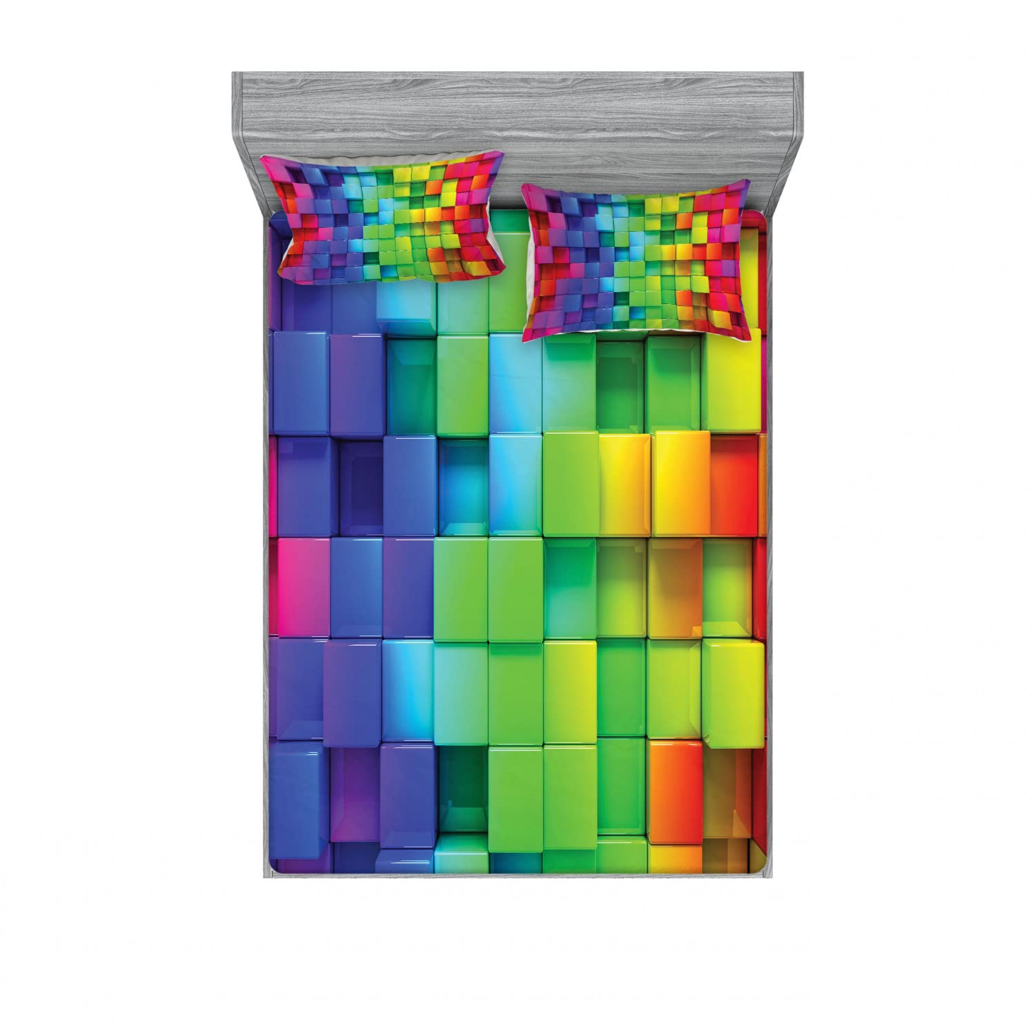 Ambesonne Geometric 2-Pack Fitted Sheet & Pillow Sham Set - Rainbow Color 4-Piece Bedding Decor with 2 California King Fitted Sheets & 4 Pillow Covers - Vibrant Multicolor Design for Modern Bedroom & Guest Room Decor