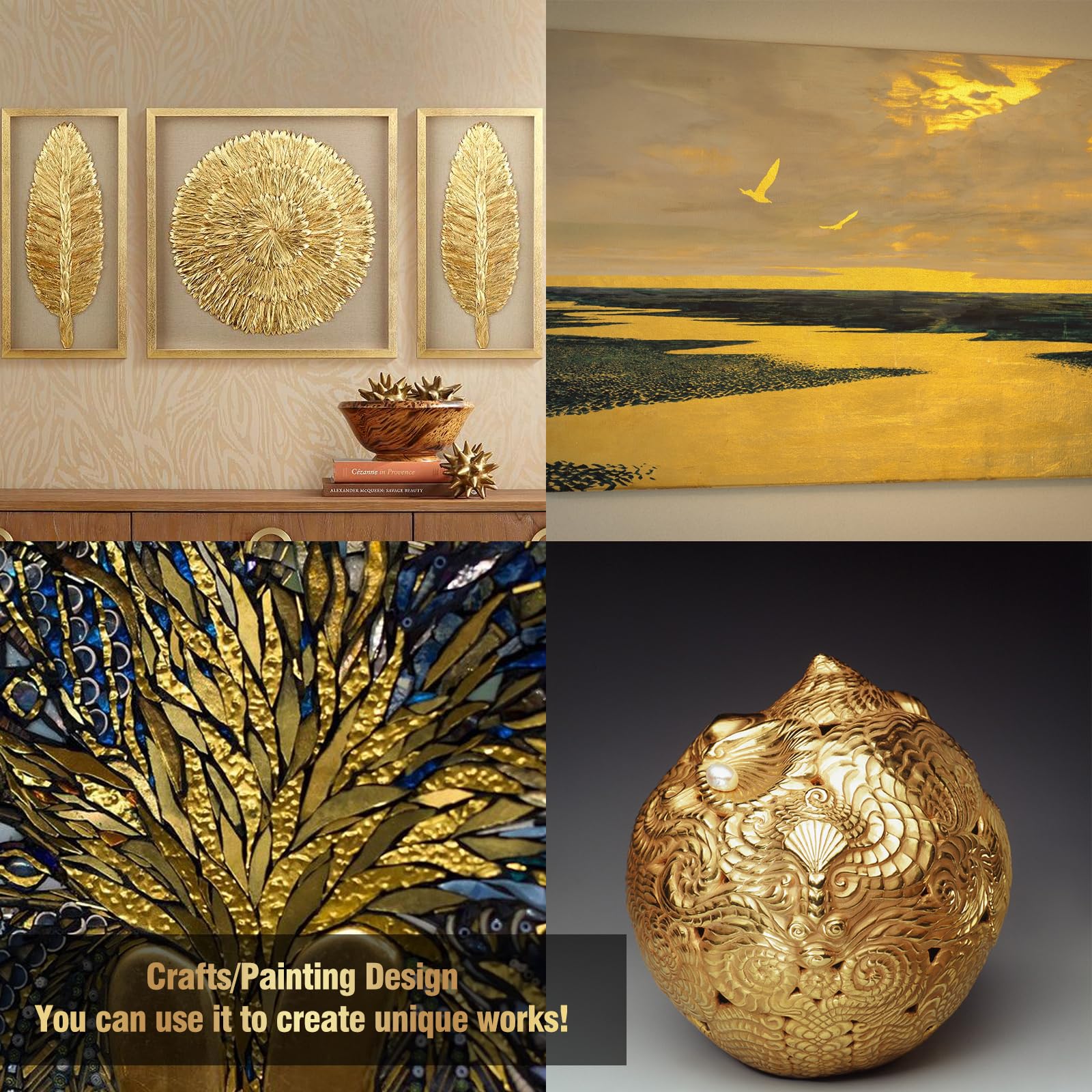 Yeardera 100ml Gold Leaf Kit with Gilding Adhesive, Varnish & 100 Gold Leaf Sheets - DIY Art, Craft Painting, Furniture Decor - Perfect for Home Décor, Wedding Invitations, Picture Frames & DIY Projects