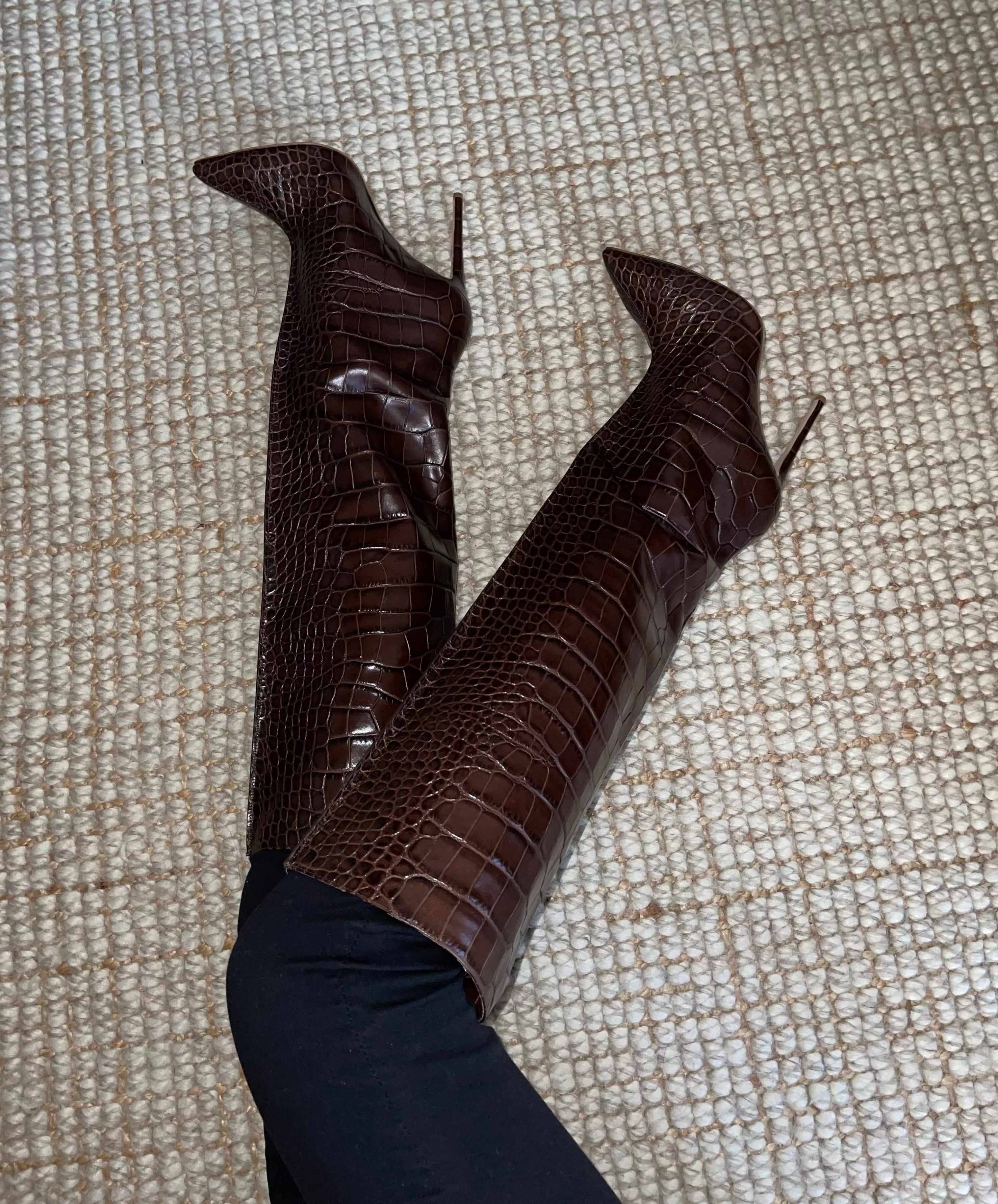 NORA OAK Women's Embossed Leather Knee High Boots - Stylish & Comfortable for Fall Winter Fashion, Office, Party & Night Out