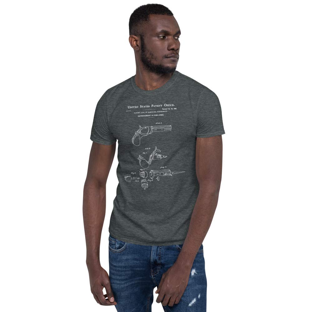 1836 First Colt Firearm Patent Print T-Shirt - Vintage Handgun Blueprint Design - Revolver Gun Art Gift for Men - Perfect for Gun Enthusiasts, History Buffs & Shooting Range Outfits