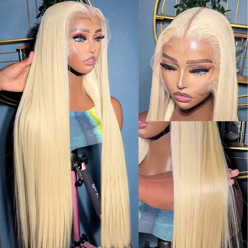 Eullair #613 Blonde Straight Lace Front Wig - Human Hair Transparent Lace Wig Dye Friendly | Perfect for Cosplay, Daily Wear & Party Hairstyles