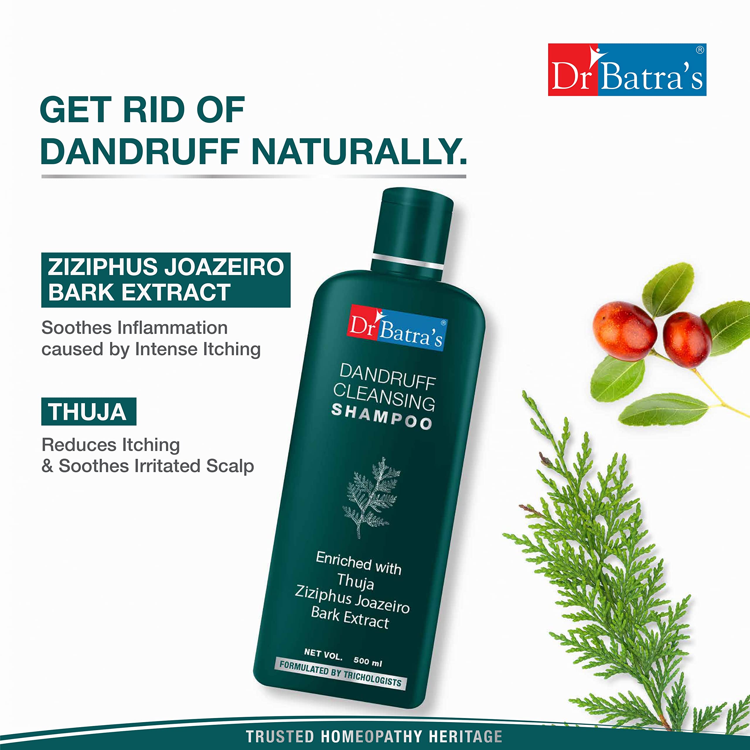 Dr. Batra's Hair Fall Control Serum (125ml) & Dandruff Cleansing Shampoo (500ml) - Enriched with Thuja, Henna & Ziziphus Jaozeiro for Balanced Oil Production - Promotes Clean, Lustrous Hair - Hair Care Set for Daily Use & Scalp Treatment