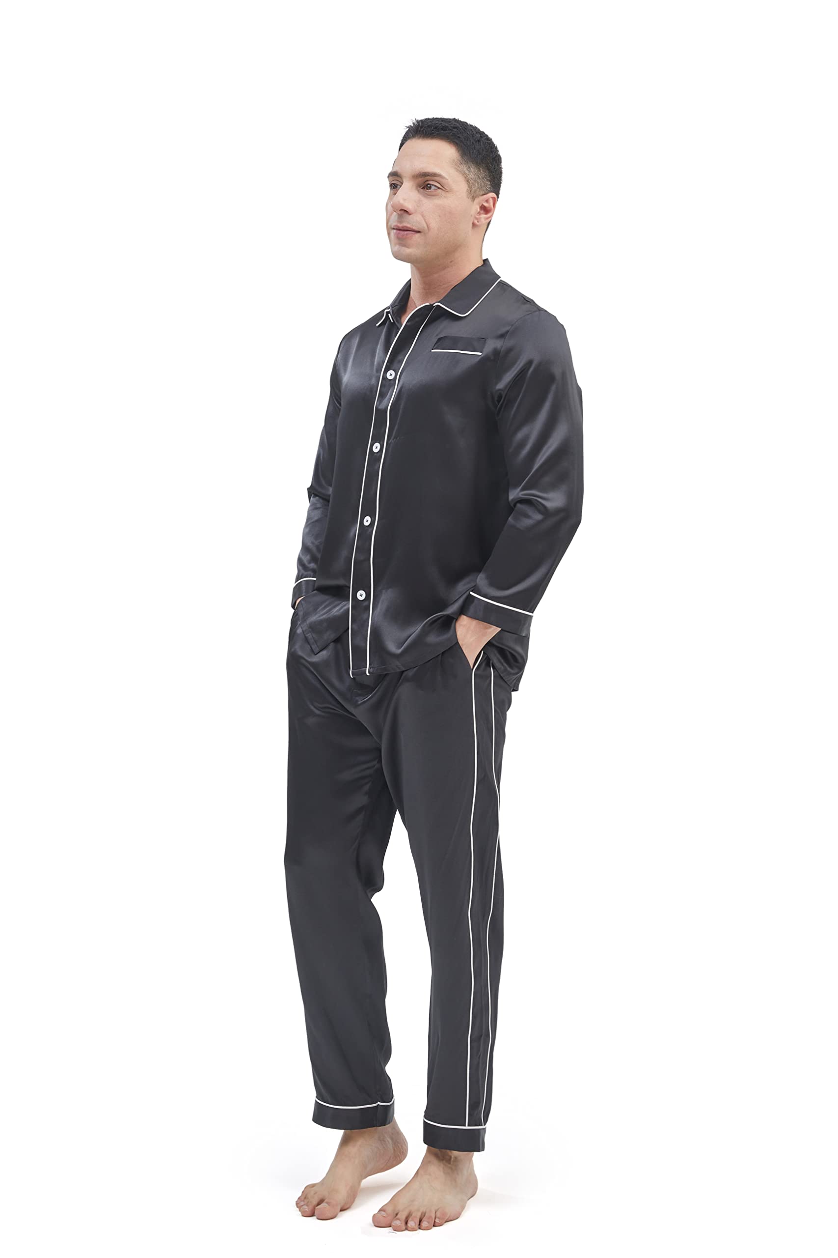 Premium Mulberry Silk Pajama Set for Men - GRALACE Luxury Long Sleeve Loungewear | Soft & Breathable Sleepwear for Relaxation at Home, Spa Days & Travel