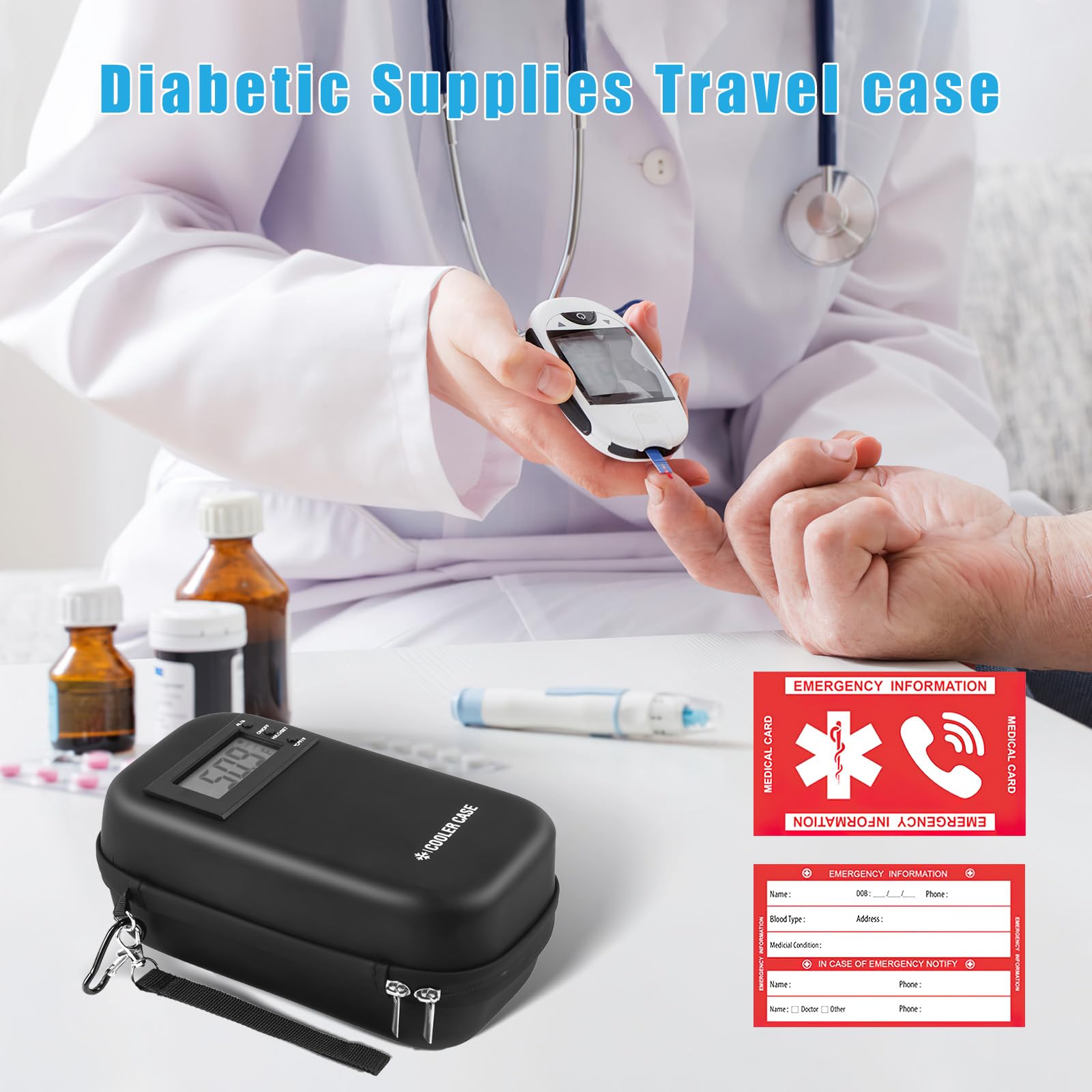 TSA Approved Insulin Cooler Travel Case with Temperature Alarms - Diabetic Medication Organizer Bag with 2 Ice Packs for Insulin Pens & Refrigerated Medicine - Perfect for Air Travel, Camping, and Daily Diabetes Care