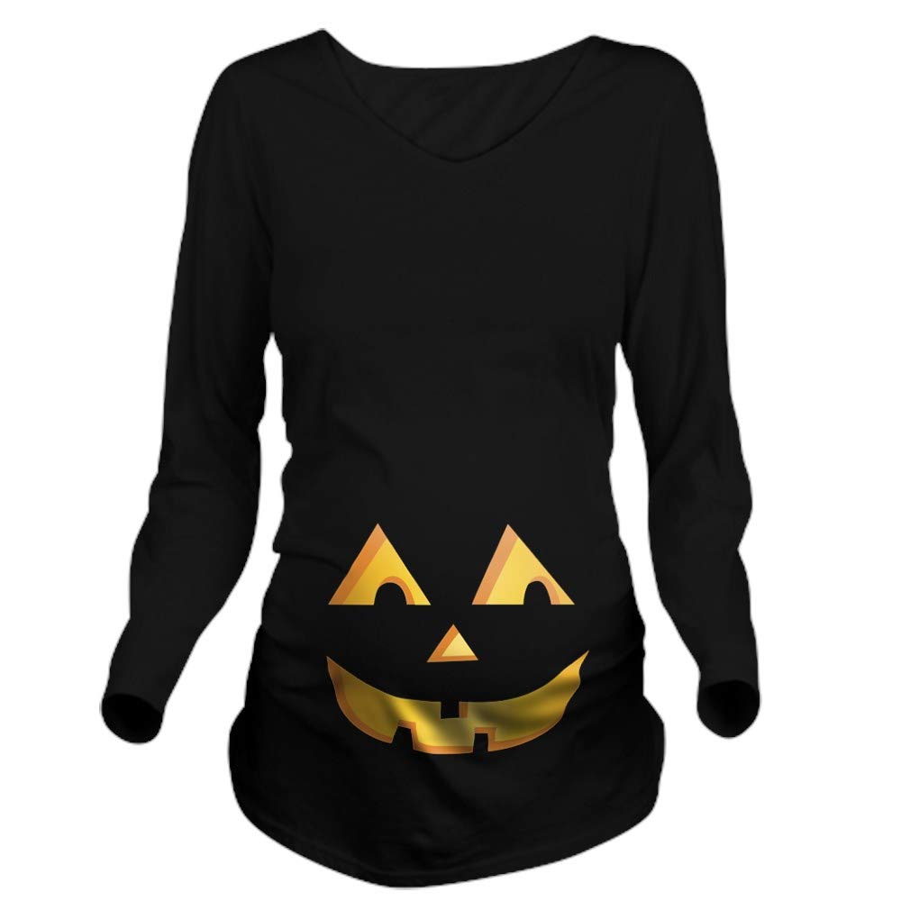 Jack O' Lantern Long Sleeve Maternity T-Shirt - Halloween Pregnancy Shirt for Women | Perfect for Pumpkin Patch Visits & Fall Photo Shoots