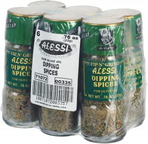 Alessi Garlic Herb & Seasoning Grinder - 0.76oz (Pack of 6) - Premium Dipping Spices for Olive Oil & Cooking - Perfect for Italian Cuisine, Salads & Bread Dipping
