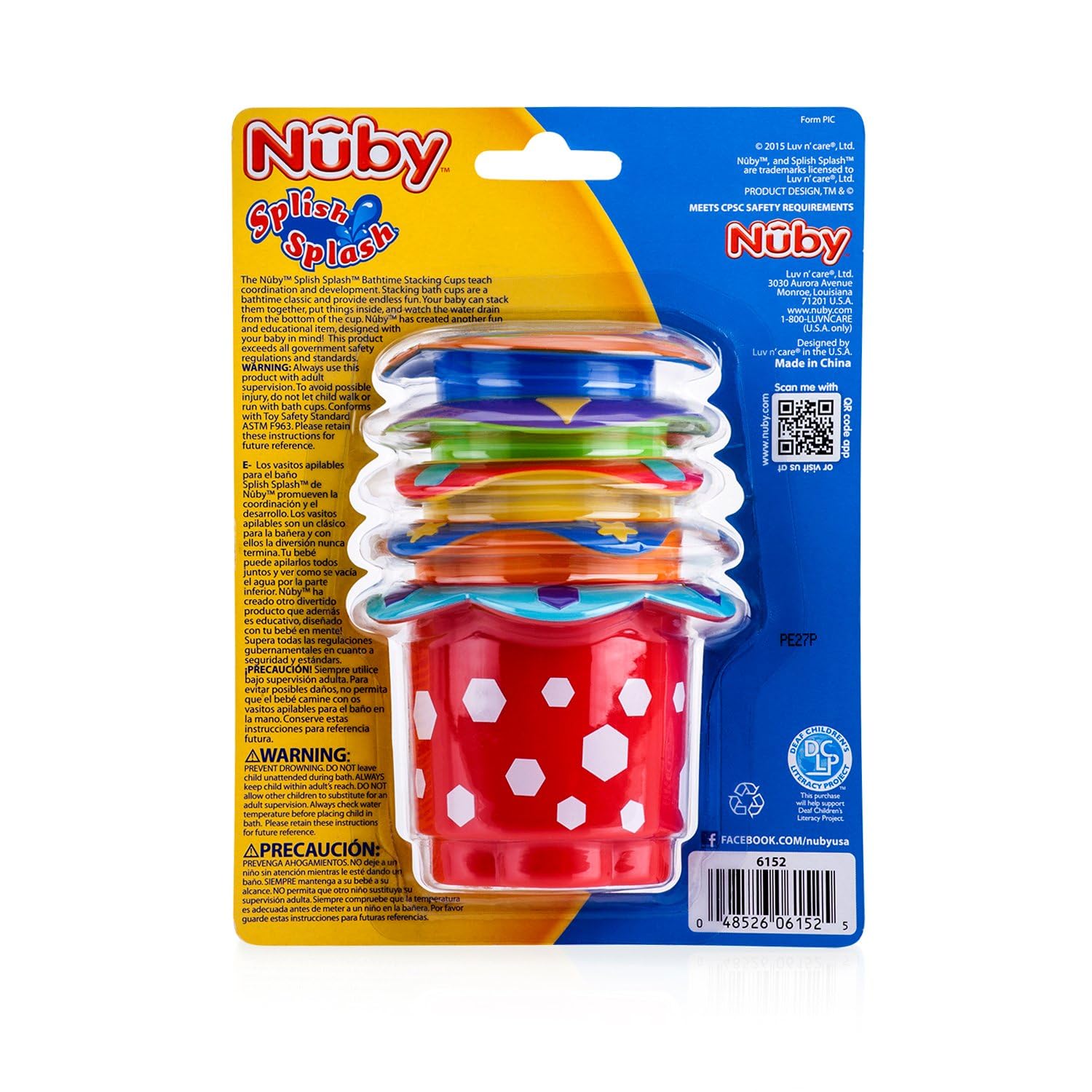 Nuby 5-Piece Splish Splash Stacking Cups - Colorful Baby Bath Toys for Toddlers, Water Play & Learning - Perfect for Bathtime Fun, Sensory Development and Early Education