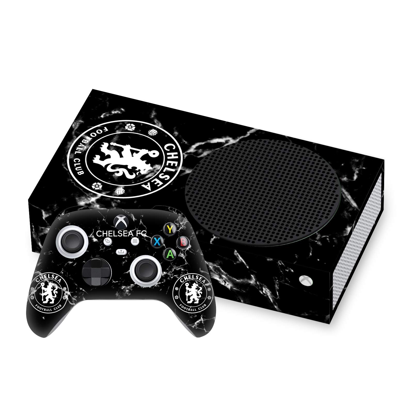 Official Chelsea Football Club Black Marble Mixed Logo Vinyl Skin Sticker Decal Compatible with Xbox Series S Console & Controller Bundle - Perfect for Gaming, Customization, and Fan Showcase