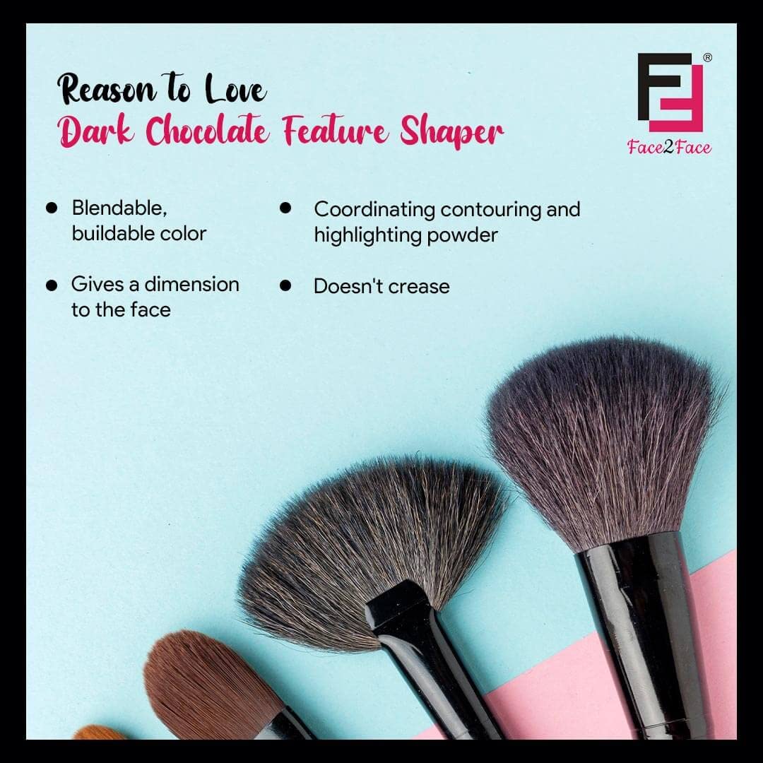 BEAUTYRELAY LONDON Face 2 Face Dark Chocolate Feature Shaper - Blendable Concealer, Bronzer & Blush for Slimming, Sculpting & Contouring - Matte Shaper with Radiant Glow (4 Shades) | Perfect for Everyday Makeup & Professional Contouring Looks