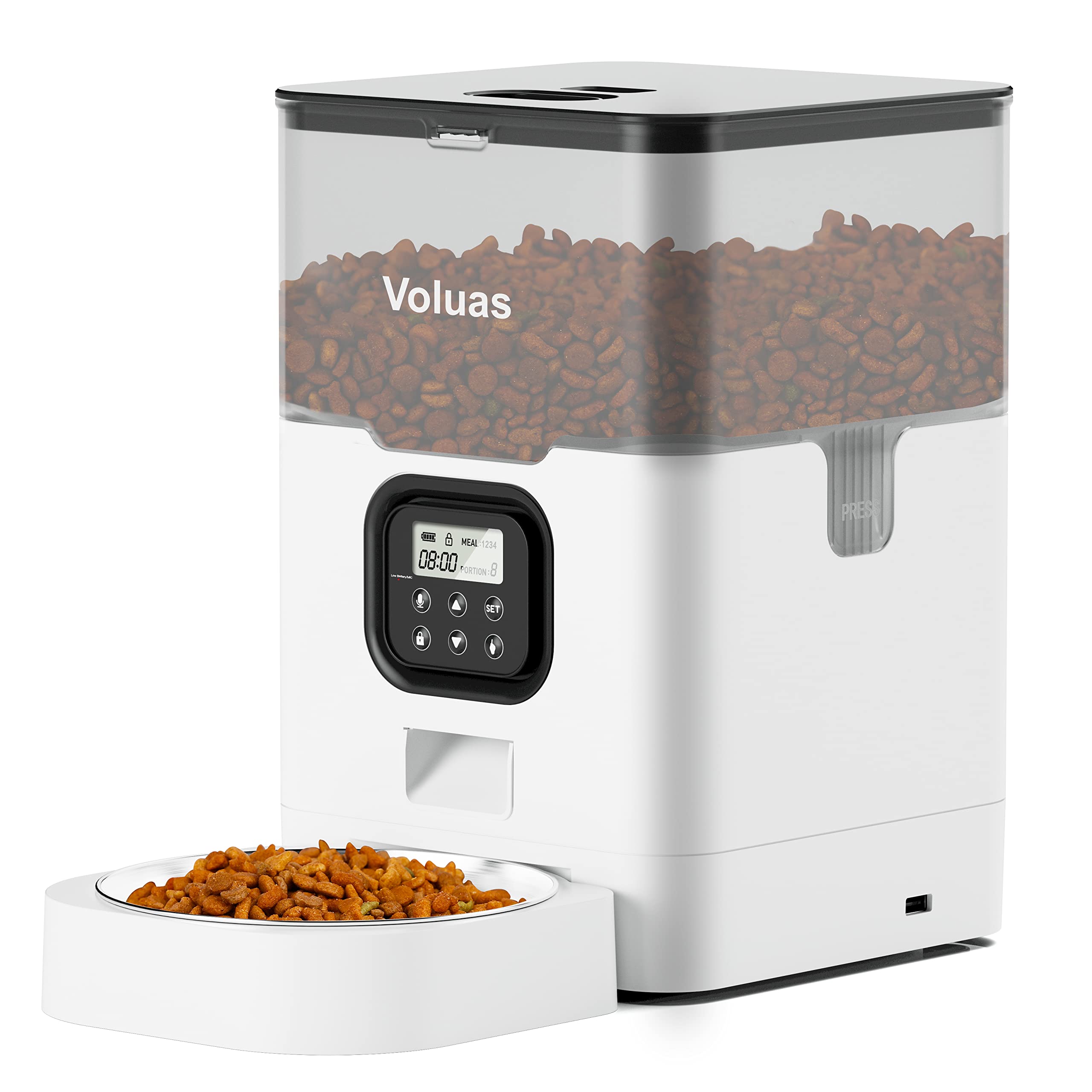 VOLUAS Automatic Cat Feeder with Timer - Programmable Dry Food Dispenser for 4 Meals Daily, Voice Recorder & Desiccant Bag | Perfect for Busy Pet Owners & Multi-Cat Homes