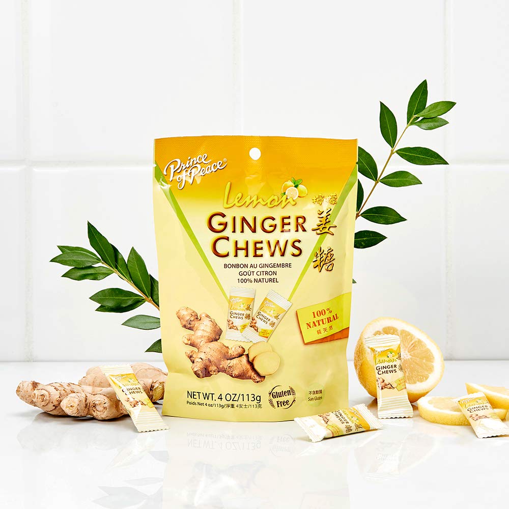 Prince of Peace Lemon Ginger Chews, 4 oz - Natural Candied Ginger Candy for Nausea Relief - Digestive Aid & Motion Sickness Remedy - Perfect for Travel, Pregnancy & Upset Stomach