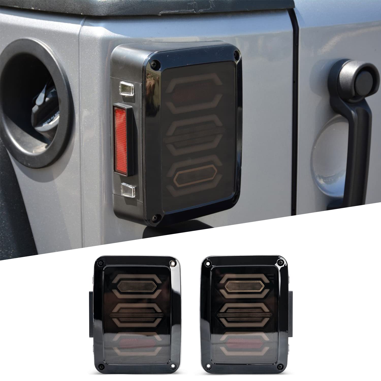 DV8 Offroad TLJK-02 LED Tail Lights for 2007-2018 Jeep Wrangler JK - Direct Fit Plug & Play Replacement - Dynamic Octagonal Light Pattern - Waterproof Off-Road LED Upgrade for Enhanced Night Visibility & Style