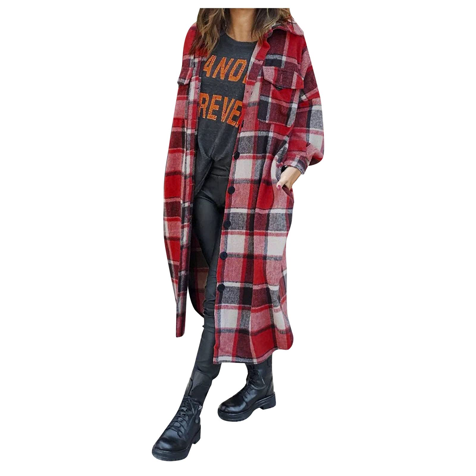 Women's Casual Plaid Button Down Shirt Jacket - Long Sleeve Lapel Shacket Trench Coat for Fall | Perfect for Work, Outdoor Activities & Layering in Cool Weather