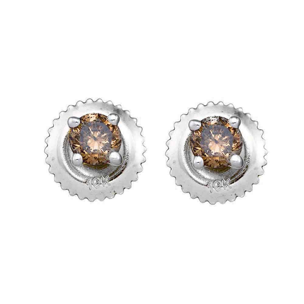 10K White Gold Women's Round Brown Diamond Stud Earrings - 1/2 Carat Total Weight | Elegant Jewelry for Everyday Wear, Date Nights & Special Occasions