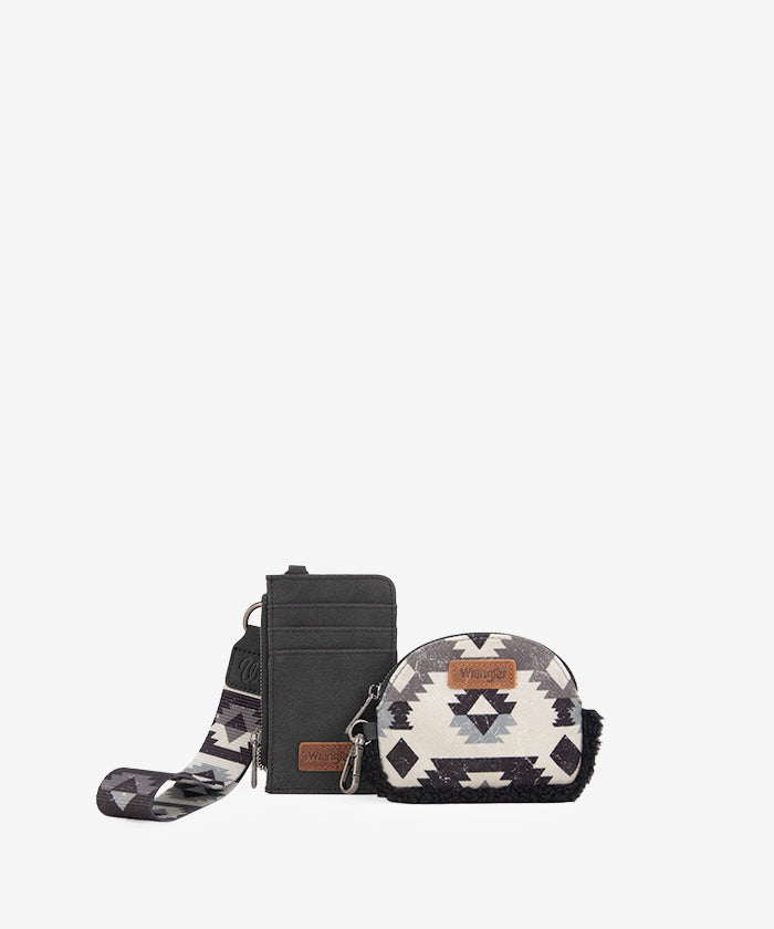 Wrangler Aztec Sherpa Trim Crossbody Purse Set for Women - Stylish Boho Shoulder Bag with Fringe Detail - Perfect for Casual Outings, Music Festivals & Travel Accessories