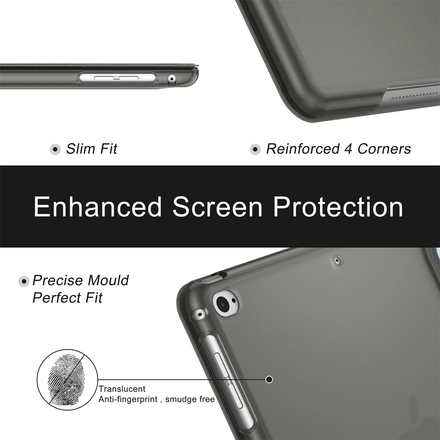 Premium Soke Case for iPad 6th/5th Generation (2018/2017) & iPad Air 2/Air 1 - Slim Trifold Stand with Auto Wake/Sleep Function, Hard PC Back Cover - Perfect for Work, School & Travel (Black)