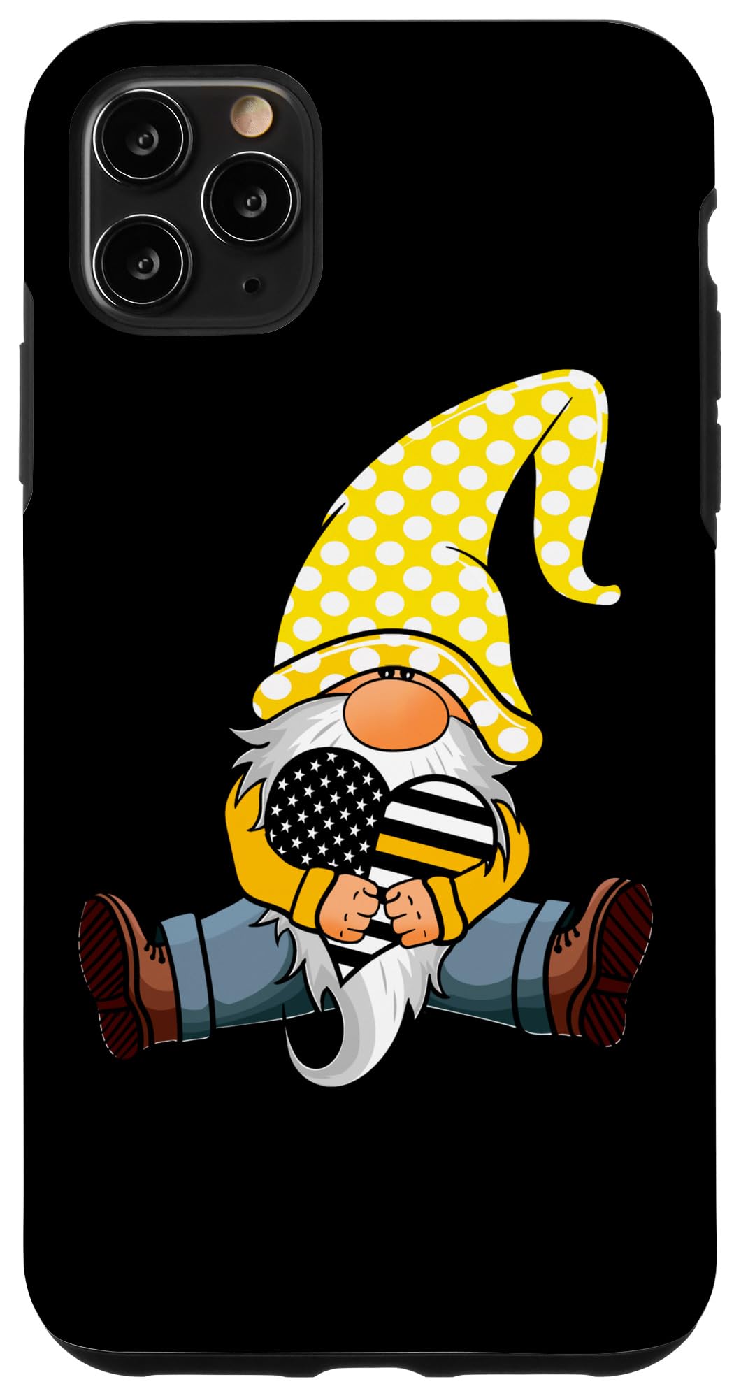 iPhone 11 Pro Max Case - Patriotic American Flag Design with Yellow Line & Heart Gnome - Perfect for Police Dispatchers, First Responders & Patriotic Americans