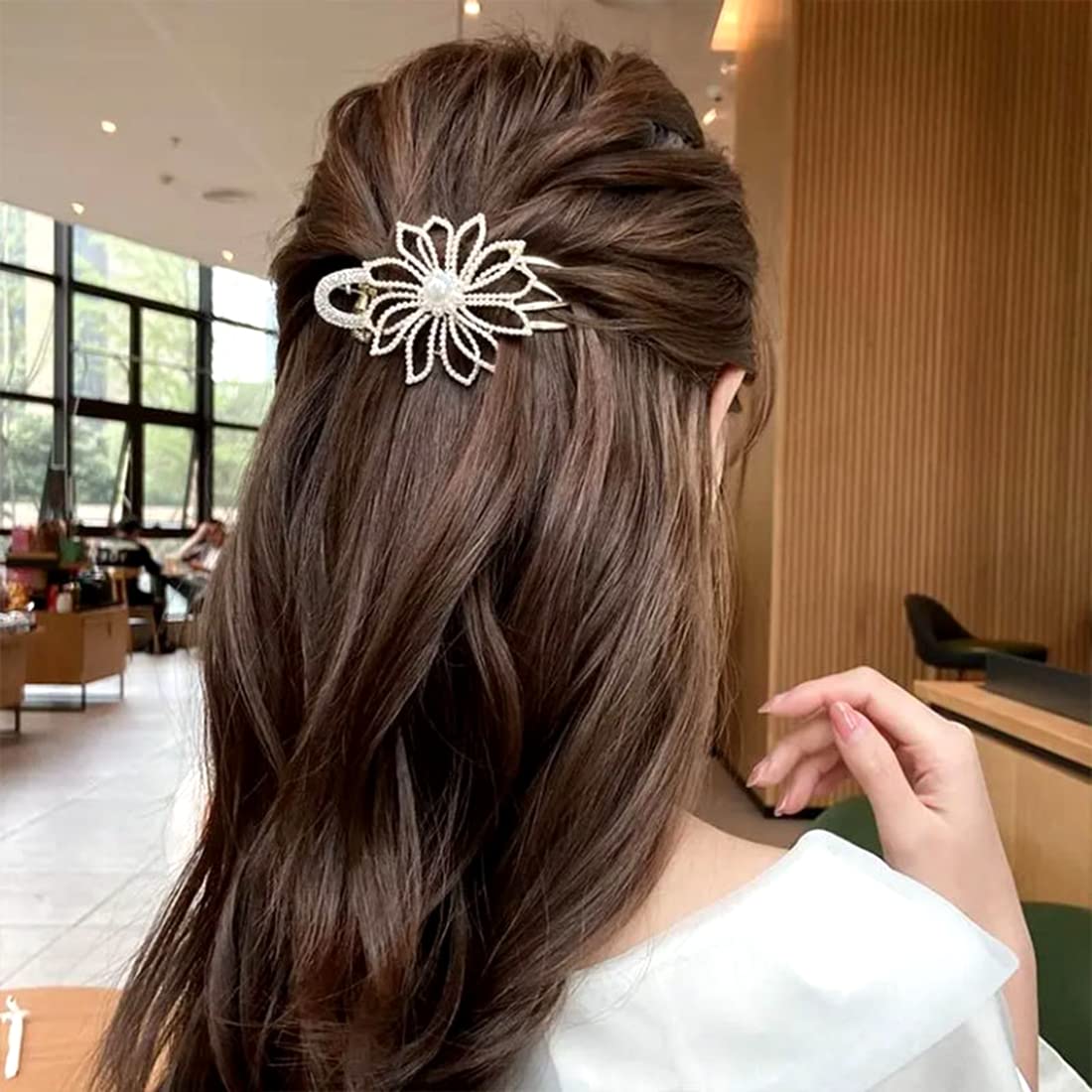 Yusier White Pearl Rhinestone Hair Clips for Women - Duckbill Flower Barrettes for Fine & Flat Hair - Elegant Pearl Hair Accessories for Weddings, Parties & Daily Styling