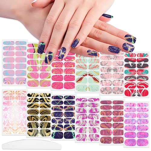 WOKOTO 12 Sheets Gradient Nail Polish Stickers - Colorful Gel Nail Wraps for Women, DIY Rainbow Nail Art Designs, Long-Lasting Full Nail Strips for Home & Salon Use