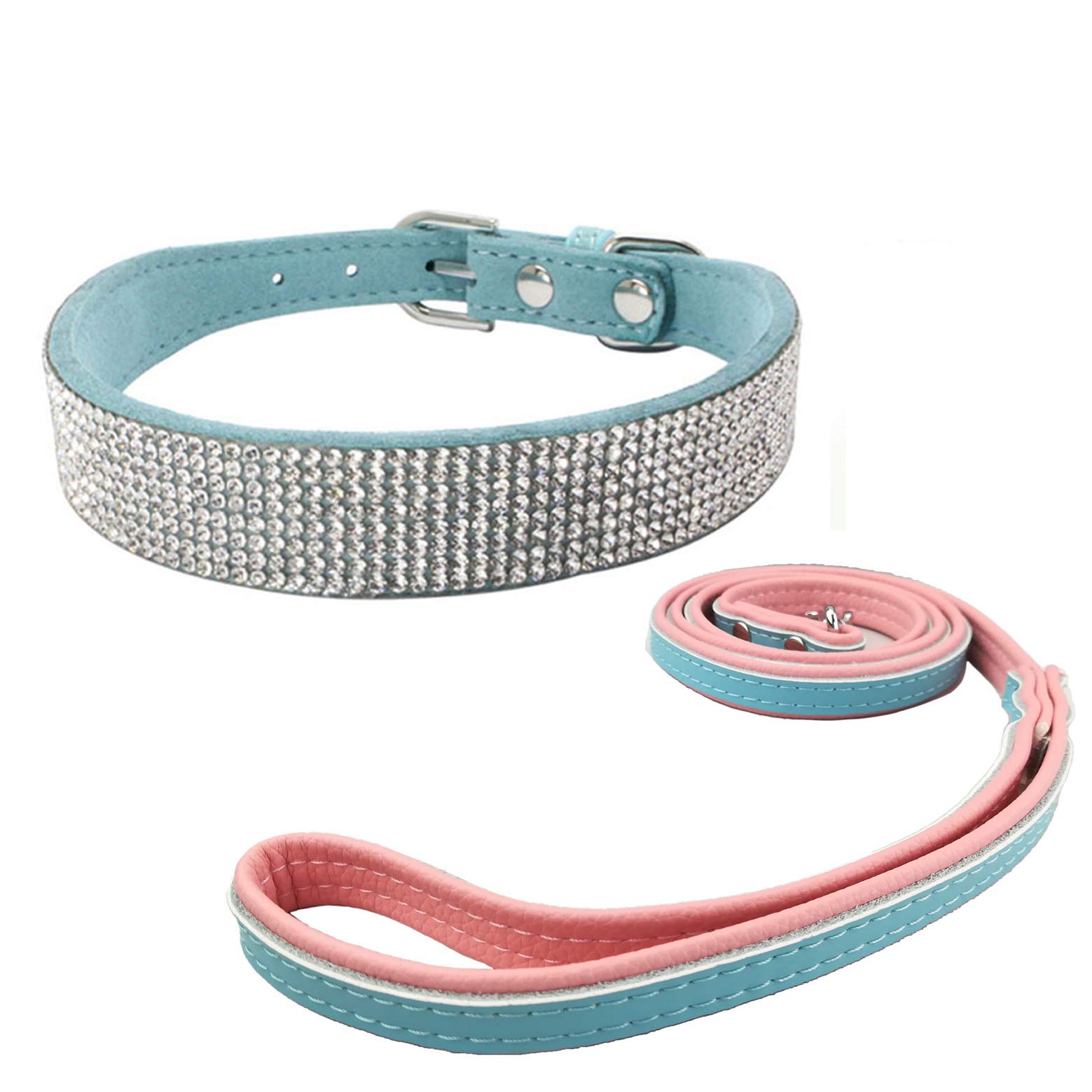 Sparkling Diamond Dog Collar with Leash - Soft Suede Pet Collar & Leather Lead for Small Dogs & Cats | Perfect for Daily Walks, Pet Parties & Fashion Accessories