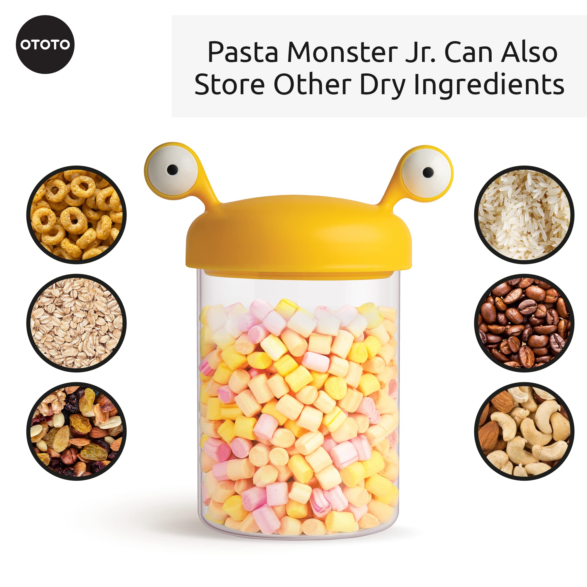 OTOTO Noodle Monster Glass Pantry Storage Containers with Lids - Airtight Pasta & Spaghetti Food Canisters - Kitchen Organization Gadgets for Pantry, Countertop & Meal Prep