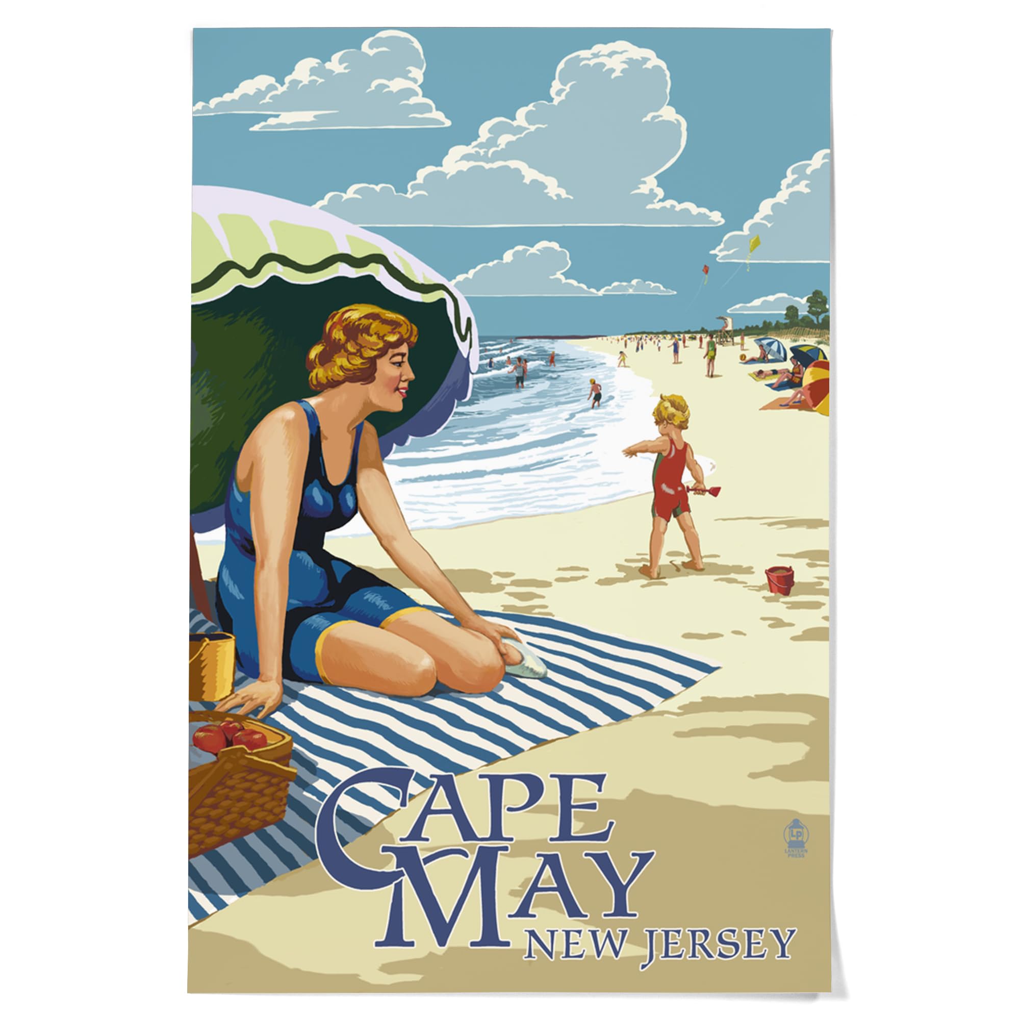 Lantern Press 36x54 Inch Giclee Art Print - Cape May New Jersey Beach Scene with Woman - Premium Wall Decor for Living Room, Bedroom & Office