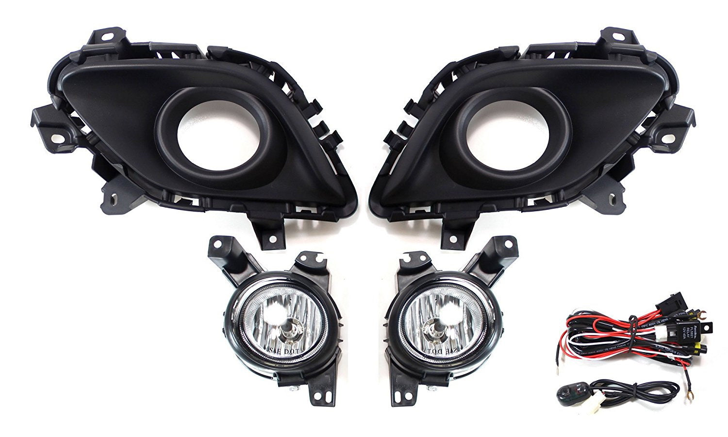 2014-2016 Mazda 6 Complete Clear Lens Fog Light Kit with Bezel Covers & Wiring Harness - Upgrade for Better Visibility in Rain & Fog Driving Conditions