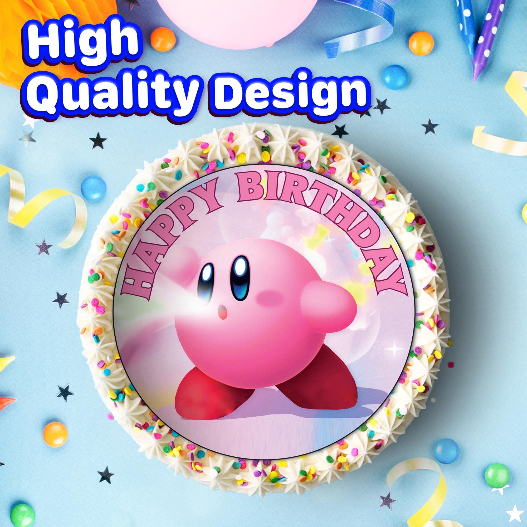 7.5 Inch Pink Star Hero Cake Topper - Edible Round Birthday Cake Decorations for Happy Birthday Party, Wedding, Baby Shower & Special Events