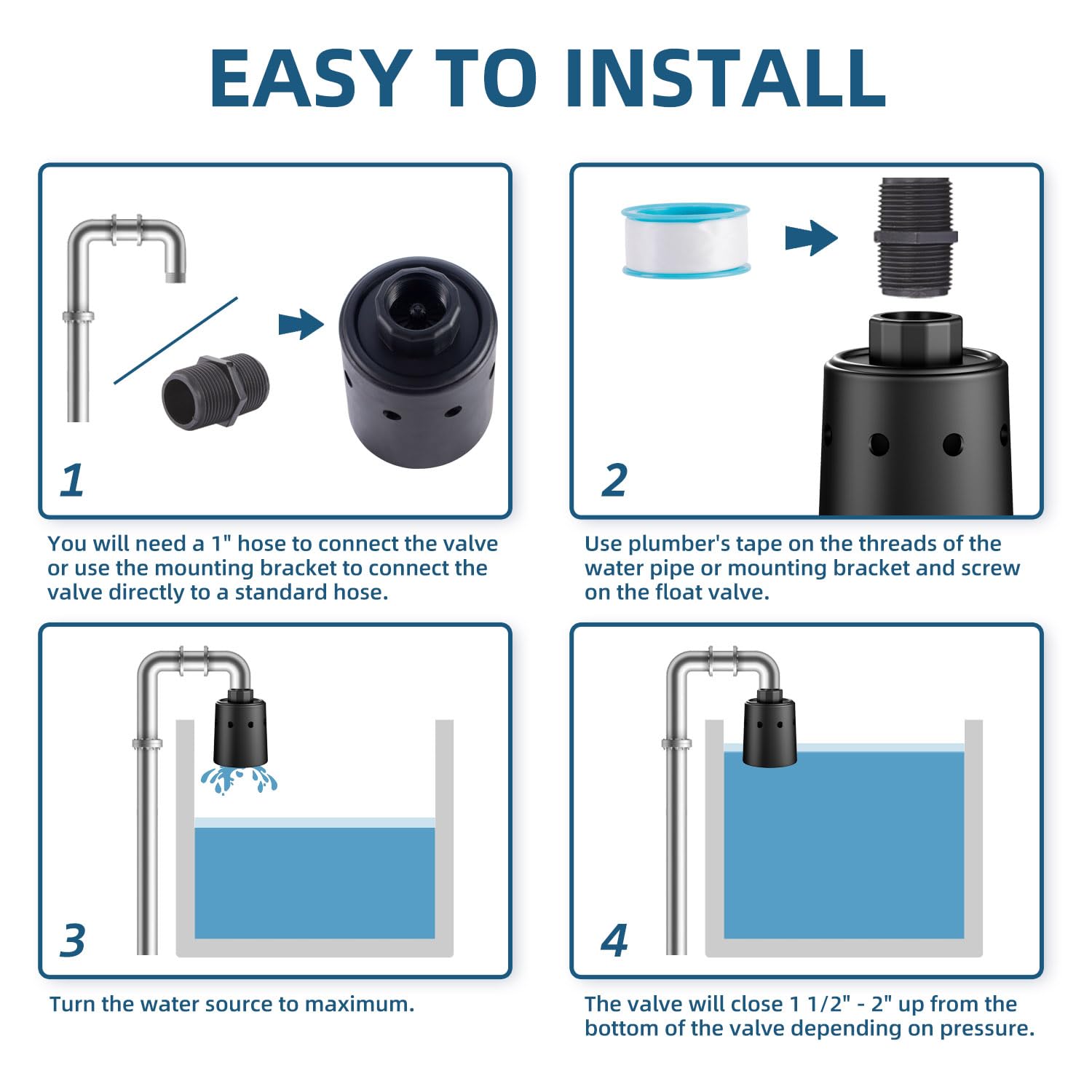 Automatic Water Tank Float Valve - Nylon Resin Black Water Level Control Valve for Livestock Troughs, Pools & Ponds | Perfect for Farm Animal Watering Systems, Garden Irrigation & Aquaculture Maintenance
