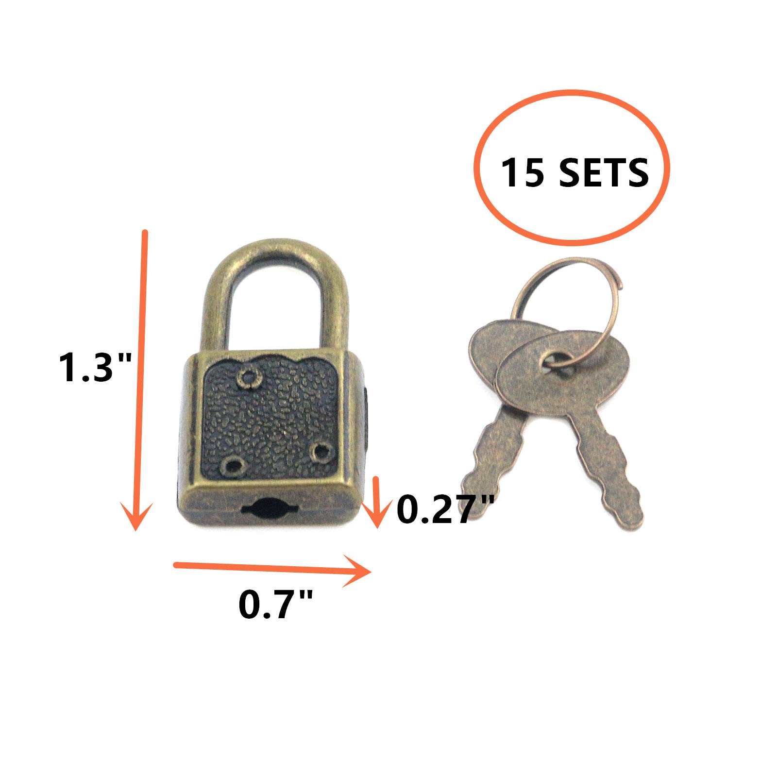15 Pcs Mini Diary Metal Locks with Key - Small Padlocks for Suitcases, Backpacks, School Bags & Luggage Security - Bronze Anti-Theft Locks for Travel, Gym Lockers & Storage Boxes